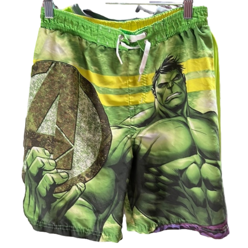 Boys Swim Trunks Shorts Marvel Hulk Sz L 10/12 fun bright green